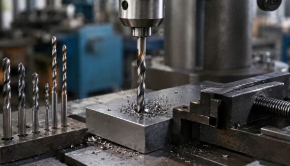 Industrial HSS Drill Bit drilling a metal workpiece for precision machining by Jay Tech Tools