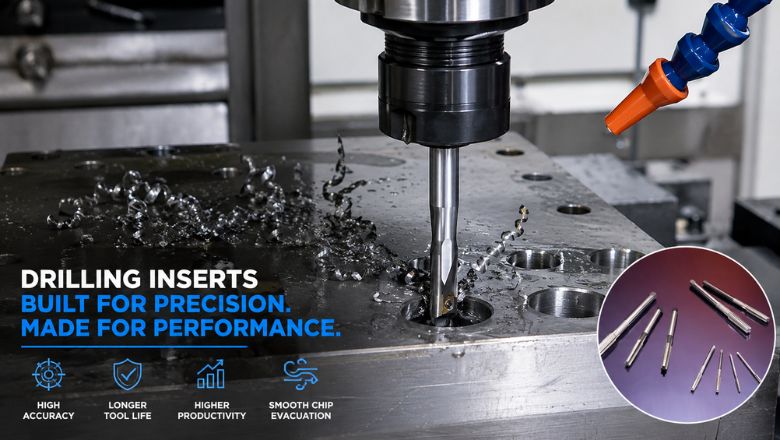 Premium drilling inserts used in CNC machining for precision hole-making and metal cutting by Jay Tech Tools, trusted Drilling Inserts Supplier in Gujarat.